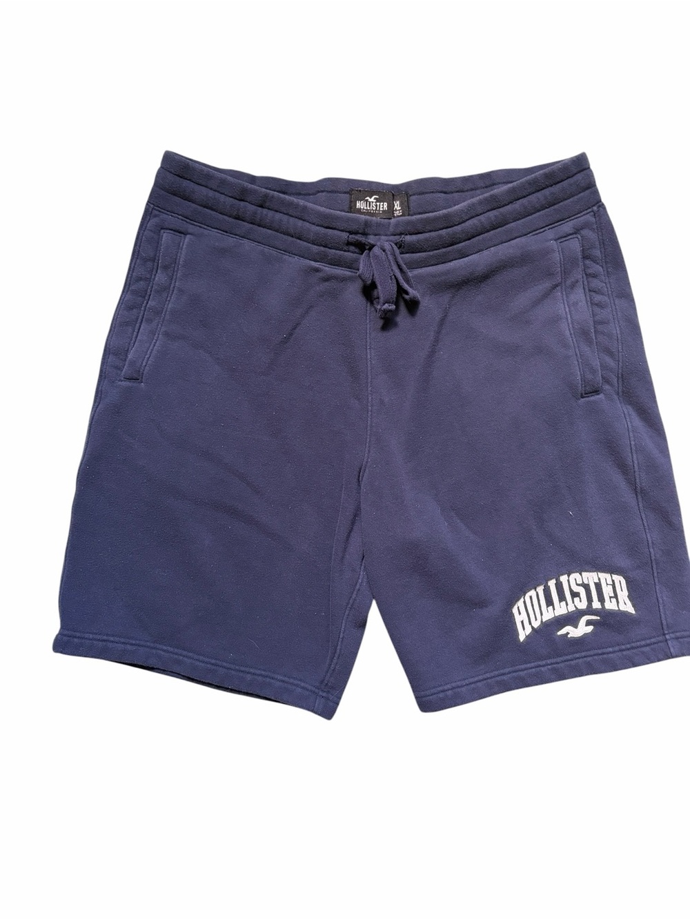 Hollister Men's Navy Blue Logo Drawstring Athletic Shorts